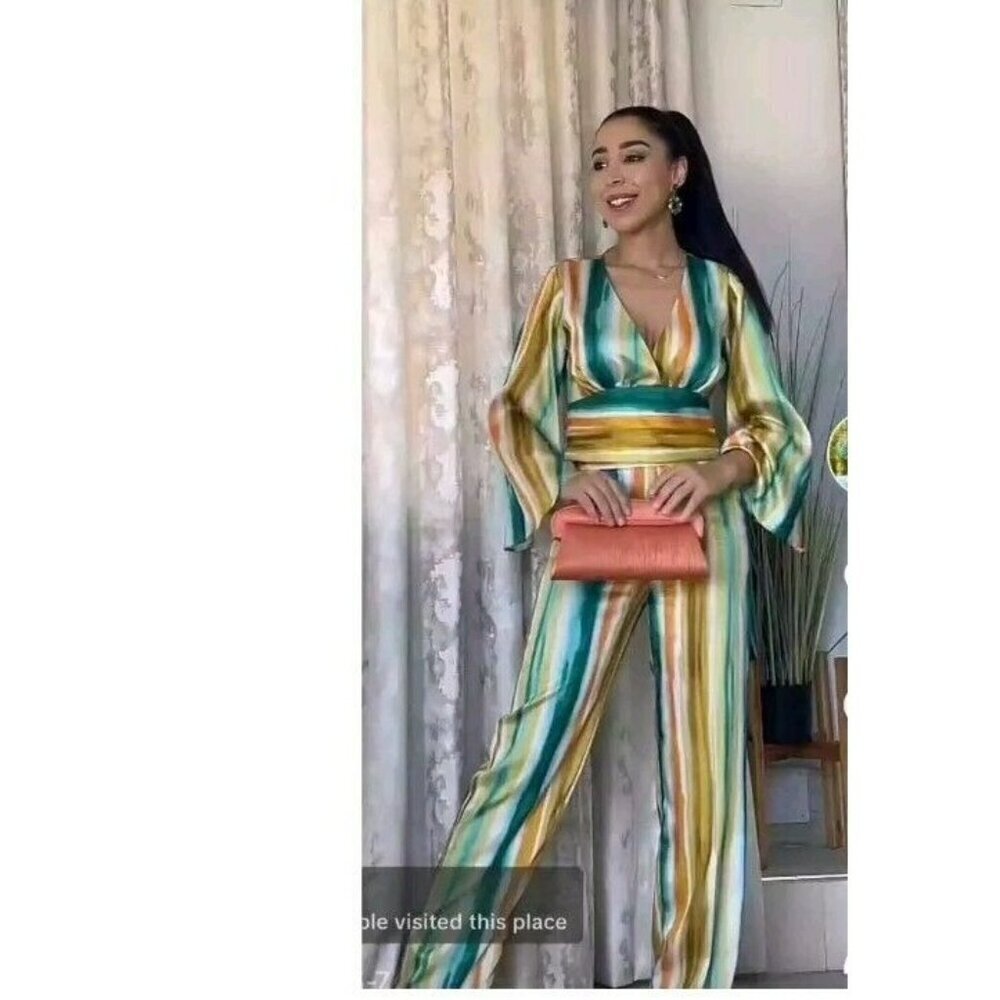 ZARA striped printed crop top And Pants Set  3393/247 M